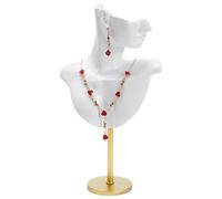 UNICRAFTALE Présentoir à Bijoux en Résine Blanche Buste Présentoir à Bijoux Boucles D'Oreilles Colliers 7.75x17.5x32.5cm avec Base en Métal