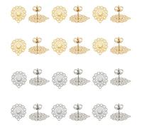 UNICRAFTALE sur 24 pièces Boucle d'oreille Fleur avec Boucle Composant Goujon d'oreille en Filigrane en Acier Inoxydable Or et Couleur en Acier Inoxydable avec Bouchons Écrous d'oreille pour Bijoux