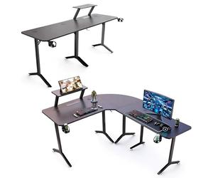 Unicview Bureau d'angle ou linéaire 2 en 1 pour gaming et bureau, table en L modulaire 146 x 146 cm avec support écran, table d'angle ou linéaire multifonction pour Home Office et Setup Gamer