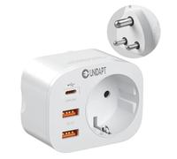 Unidapt Adaptateur de voyage 4 en 1 pour l'Inde et Sri Lanka, Népal, avec 3 ports USB