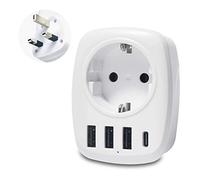 Unidapt Adaptateur Prise France vers Anglaise, 3 USB et Type-C