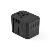 Unidapt Adaptateur Universel de Voyage, 3 USB-C et 2 USB-A, Noir | Chargeur mural universel tout-en-un pour Europe, Royaume-Uni, Australie, États-Unis et Chine.