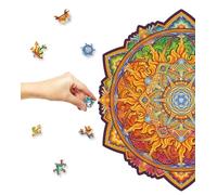 UNIDRAGON Casse-tête Original en Bois - Mandala Soleil naissant 700 pièces Taille Royale Beau Emballage Cadeau Forme Unique Cadeau pour Adultes et Enfants