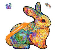 UNIDRAGON Original Wooden Jigsaw Puzzles - Precious Rabbit, 195 pcs, Medium 29 x 30 cm, Beautiful Gift Package, Unique Shape Best Gift for Adults and Kids