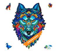 UNIDRAGON Puzzle en Bois - Majestic Wolf Jigsaw Puzzle - 185 pcs | Medium 33 x 24 cm - Pièces de Forme Unique - Bois Découpé au Laser - Coffret Cadeau en Bois - Puzzle pour Adultes