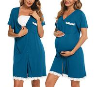 Uniexcosm Chemise de Nuit Femme | Coton extensible doux, col V, manches courtes, boutons sur le devant et finitions en dentelle pour un confort quotidien.