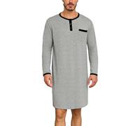 Uniexcosm Chemises de Nuit pour Hommes à Manches Longues, Chemises de Pyjama avec Poche Poitrine, Pyjamas et Vêtements de Nuit col Rond avec Boutons Tailles S-3XL Gris XXL