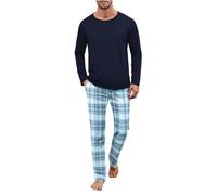 Uniexcosm Ensemble de Pyjama Homme Coton Hiver Pyjama Homme Long Col Ronde Manches Longues Vêtements de Nuit Homme avec Poches Latérales B-Presse XL