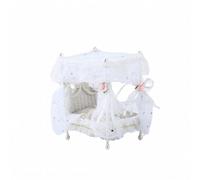 UnifearPro Miniature Maison de Poupée Lits Miniatures Lit à Baldaquin Meuble Miniature avec Baldaquin Raffiné Voilage Étoilé et Rubans Matelas Rembourré et Jupe, Blanc