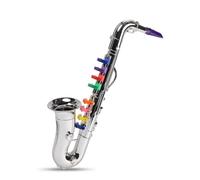 UnifearPro Saxophone Jouet Enfant Instrument Musical Jouet Cornet Trompette Cor Accessoire de Scène en Plastique Finition Brillante avec Embouchure Réaliste , Argent