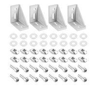 Unifizz Lot de 4 équerres d'angle d'extrusion en aluminium avec rainure en T - 77 x 77 x 40 mm - Connecteur d'angle avec écrous, boulons à six pans creux et rondelles pour profil en aluminium série