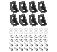 Unifizz Lot de 8 équerres d'angle d'extrusion en aluminium avec fente en T, connecteur d'angle avec écrous, boulons à six pans creux et rondelles pour profil en aluminium série 2028, noir