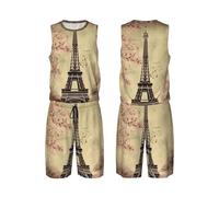 Uniforme de basket-ball vintage Tour Eiffel pour homme en maille sans manches T-shirt de course à pied uniforme d'équipe d'entraînement, Noir , XXXL