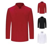 Uniforme de chef à manches longues pour homme - Unisexe - Veste de chef rétro - Convient pour le blanchiment commercial, l'hôtel/la cuisine, Rouge, L