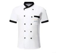 Uniforme de chef unisexe, avec col montant, col montant et bouton sur le devant, t-shirt à manches courtes en coton mélangé, pour le personnel d'hôtel, la cuisine, le travail et (2XL, blanc)