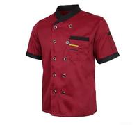 Uniforme de chef unisexe, avec col montant, col montant et bouton sur le devant, t-shirt à manches courtes en coton mélangé, pour le personnel d'hôtel, la cuisine, le travail et (XL rouge)
