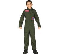 Uniforme de pilote vol d'aventure Carnaval costume d'aviateur enfants jeu de rôle militaire, taille : 110/116 couleur : vert