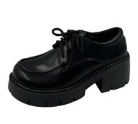 Uniforme d'école japonaise JK chaussures étudiantes filles femmes Kawaii Lolita souple Sister Plateforme à bout rond Chaussures à talons bas Mary Jane, noir mat, 42 EU