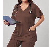 Uniforme d'infirmière grande taille, couleur unie, col en V, manches courtes, à la mode pour l'été 0XL,1XL,2XL,3XL,4XLBlocs de couleur,UnicoloreÉtoffe