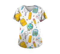 Uniforme D'InfirmièRe Uniforme d'infirmière for femmes, imprimés de motifs amusants, microélastique, médical pédiatrique, col en v, manches courtes, blouses chirurgicales for femmes Travail Blouse Inf