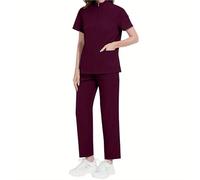 Uniforme d'infirmière Vêtements de travail d'infirmière, couleur unie, col montant, uniforme lavage des mains for femmes, pantalons droits, combinaison chirurgicale clinique buccale pour femme(Red,XL)