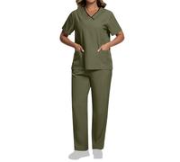 Uniforme Médical Femme 2 Pièces Ensemble de Vêtements Offre Spéciale Haut et Pantalon + Blouse Medicale Femmes Couleur Unie Coupe Souple Et Confortable Tenue Aide Soignante Professionnelle Pas Cher