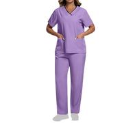 Uniforme Médical Femme 2 Pièces Ensemble de Vêtements Offre Spéciale Haut et Pantalon + Blouse Medicale Femmes Couleur Unie Coupe Souple Et Confortable Tenue Aide Soignante Professionnelle Pas Cher