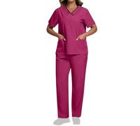 Uniforme Médical Femme 2 Pièces Ensemble de Vêtements Offre Spéciale Haut et Pantalon + Blouse Medicale Femmes Couleur Unie Coupe Souple Et Confortable Tenue Aide Soignante Professionnelle Pas Cher