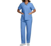 Uniforme Médical Femme 2 Pièces Ensemble de Vêtements Offre Spéciale Haut et Pantalon + Blouse Medicale Femmes Couleur Unie Coupe Souple Et Confortable Tenue Aide Soignante Professionnelle Pas Cher
