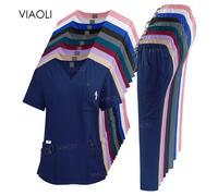 Uniforme médical gommage hôpital travail gommages ensemble en gros soins infirmiers gommage uniformes femmes soins de santé pharmacie clinique vêtements de travail 42168-Apricot