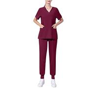 Uniforme MéDicale Unisexes Ensemble De VêTements pour Femme à Col en V Haut Et Pantalon éLastique D'InfirmièRe Tenue Aide Soignante Professionnelle MéDical Blouse avec Poches
