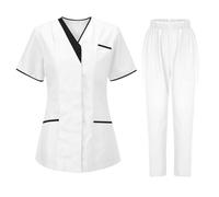 Uniforme MéDicale Unisexes Ensemble De VêTements pour Femme à Col en V Haut Et Pantalon éLastique D'InfirmièRe Tenue Aide Soignante Professionnelle MéDical Blouse avec Poches