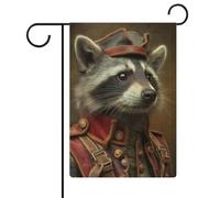 Uniforme militaire raton laveur Fantasy Art Drapeau de jardin saisonnier Vacances en toile de jute double face Maison cour Drapeaux extérieurs 30,5 x 45,7 cm