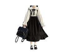 Uniforme Scolaire Japonais pour étudiants, Taille Haute, mi-Longue, Jupe Noire à Bretelles à Volants, Chemisier Blanc, Robe Lolita Douce