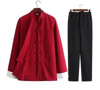 Uniforme Tai Chi, Costume Tang Traditionnel en Coton et Lin, de Kung Fu, Tenue Spectacle d'arts Martiaux, Ample décontracté for Femmes Hommes(Red Set 1,M 165cm)