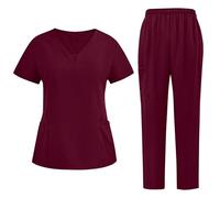 Uniformes médicaux pour femme - Tenue deux pièces - Couleur unie - Tenue de salon - Tenue de travail - Tunique de beauté - Survêtement pour femme - Pantalon d'infirmière, bordeaux, L
