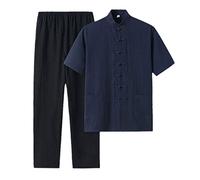 Uniformes traditionnelles d'arts martiaux, Costume en coton for hommes Tai Chi manches courtes et pantalons multicolores plusieurs tailles(Blue,3XL)