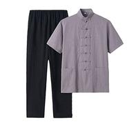 Uniformes traditionnelles d'arts martiaux, Costume en coton for hommes Tai Chi manches courtes et pantalons multicolores plusieurs tailles(Grey,L)