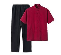 Uniformes traditionnelles d'arts martiaux, Costume en coton for hommes Tai Chi manches courtes et pantalons multicolores plusieurs tailles(Red,M)