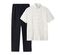 Uniformes traditionnelles d'arts martiaux, Costume en coton for hommes Tai Chi manches courtes et pantalons multicolores plusieurs tailles(White,4XL)