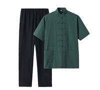 Uniformes traditionnelles d'arts martiaux, Costume en coton for hommes Tai Chi manches courtes et pantalons multicolores plusieurs tailles(Green,M)