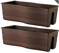 UniFramPro Lot de 2 pots de fleurs rectangulaires à suspendre pour intérieur/extérieur - Patio, terrasse, balcon, jardin - Pot de fleurs rectangulaire long pour fenêtre de plantes (noyer)