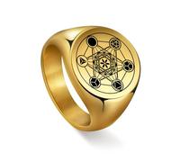 unift Bague Cube de Métatron pour Homme Femme Acier Inoxydable Sceau D'Ange Archange Métatron Style Géométrie Sacrée Bague Protection Amulette (Or 1, 9)