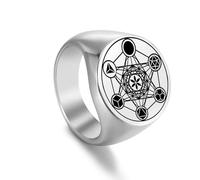 unift Bague Cube de Métatron pour Homme Femme Acier Inoxydable Sceau D'Ange Archange Métatron Style Géométrie Sacrée Bague Protection Amulette (Argent 1, 10)