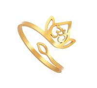 UNIFT Bague Lotus Om pour femme en acier inoxydable ajourée - Personnalisable - Écriture spirituelle du bouddhisme - Symbole Om du lotus ouvert - Bijou religieux Yogi (doré), Doré, acier inoxydable
