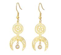 UNIFT Boucles d'oreilles Croissant de lune et soleil Pendentif pentagramme surnaturel en acier inoxydable Bijoux celtiques Cadeaux pour femmes (or)