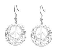 UNIFT Boucles d'oreilles en acier inoxydable avec signe de paix pour femme - Accessoires hippie et costume hippie - Cadeau d'anniversaire et d'anniversaire de mariage, one size, Acier inoxydable, Pas