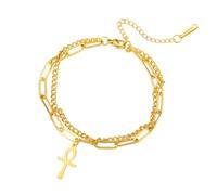 unift Bracelet Croix Ankh pour les femmes Fille Acier Inoxydable Clé égyptienne de la taille Bracelet Croix Cheville Mode Charm Ankh Croix Amulette Bijoux, Taglia unica, Acier inoxydable, Pas de gemme