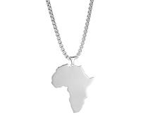 unift Collier Carte Africaine pour Femmes Hommes Acier Inoxydable Minimaliste Ethnic Chic Africa Motherland Continent Outline Pendentif Collier Bijoux Hiphop (Argent 1)
