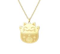 UNIFT Collier chat porte-bonheur pour homme et femme en acier inoxydable avec pendentif Maneki Neko avec symbole Fu pour cadeau de bonne fortune pour votre bien-aimé, Adjustable, Acier inoxydable, Pas
